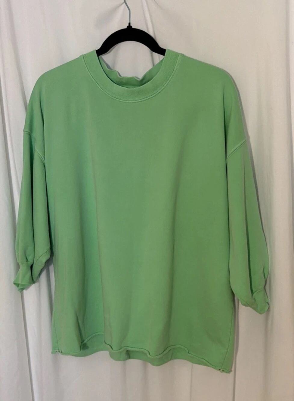 Left On Friday Sweatshirt Womens One Size Crewneck Green, Oversized, Raw Hem